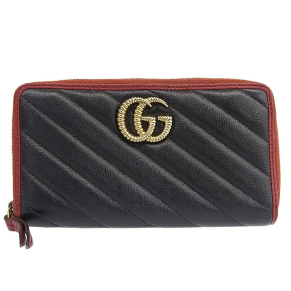 GUCCI GG Marmont Leather Round Long Wallet 573810 Black/Red Women's