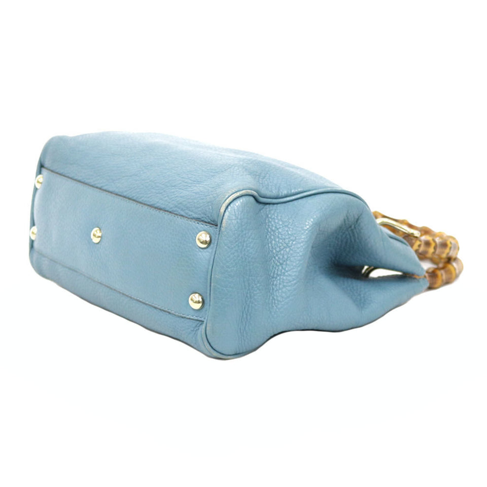 Gucci Shoulder Bag Bamboo Handbag Blue Ladies