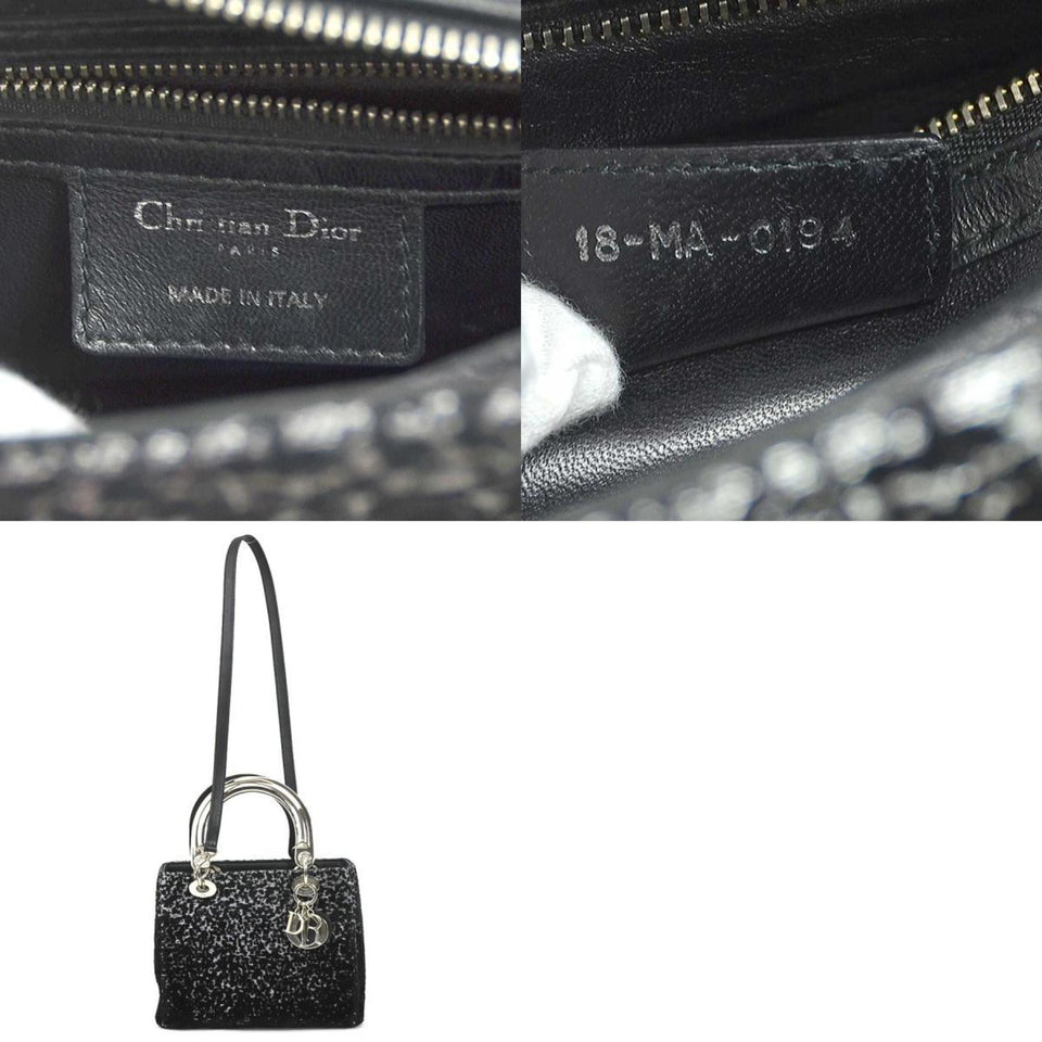 CHRISTIAN DIOR Handbag Shoulder Bag Lady Velvet/Metal Black/Silver Women's