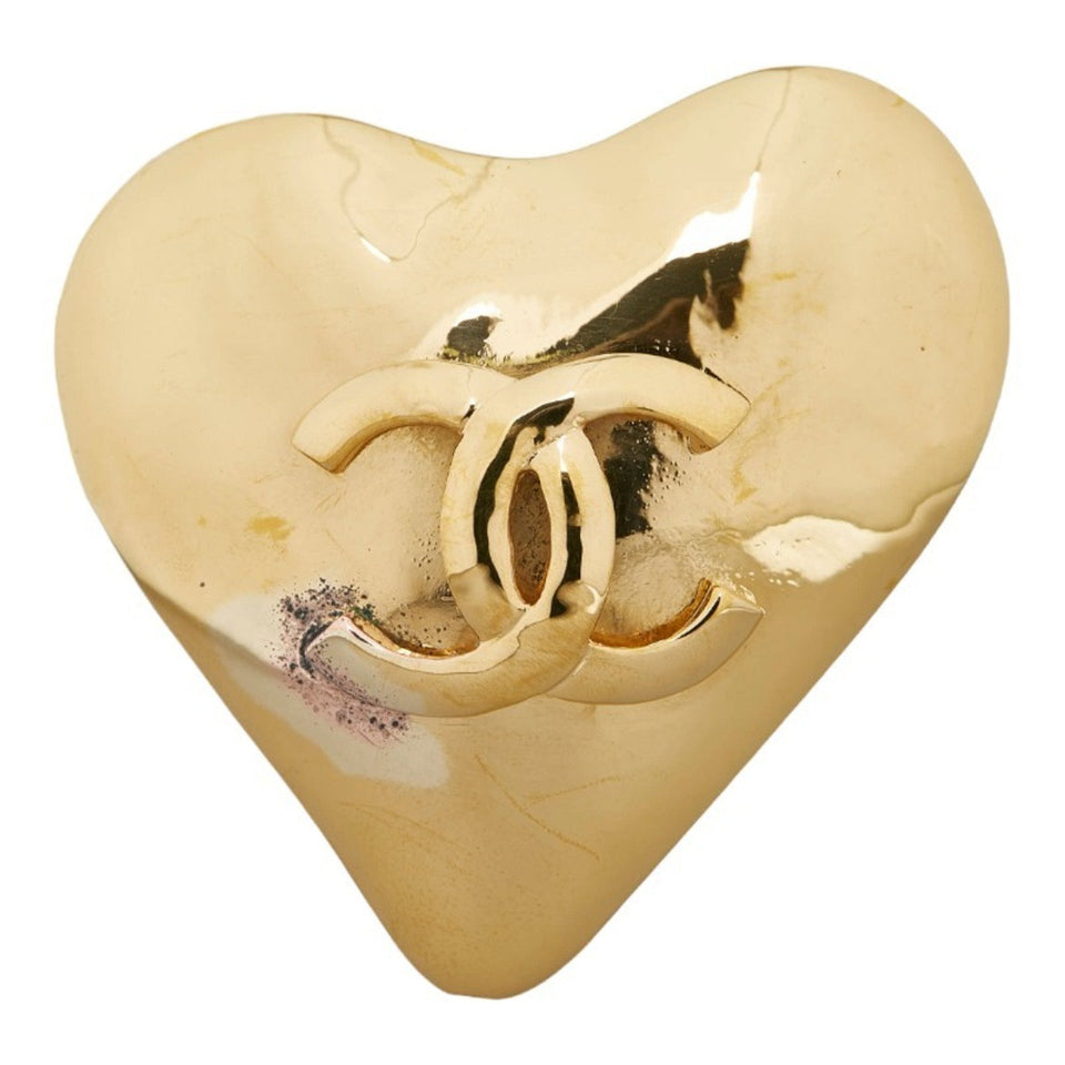 CHANEL Cocomark Heart Brooch Gold Plated Ladies