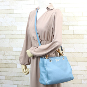 Gucci Shoulder Bag Bamboo Handbag Blue Ladies