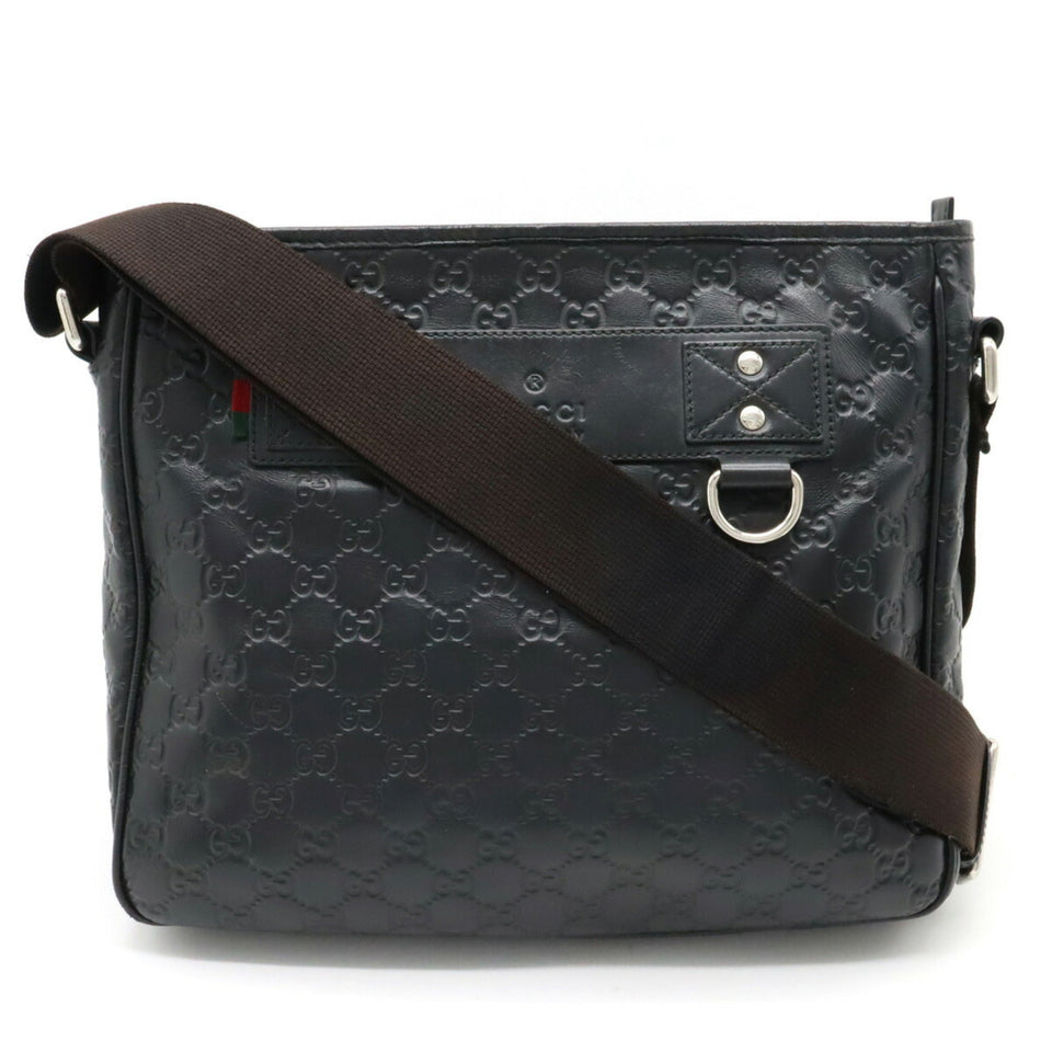 GUCCI sima Shoulder Bag Leather Black 322080
