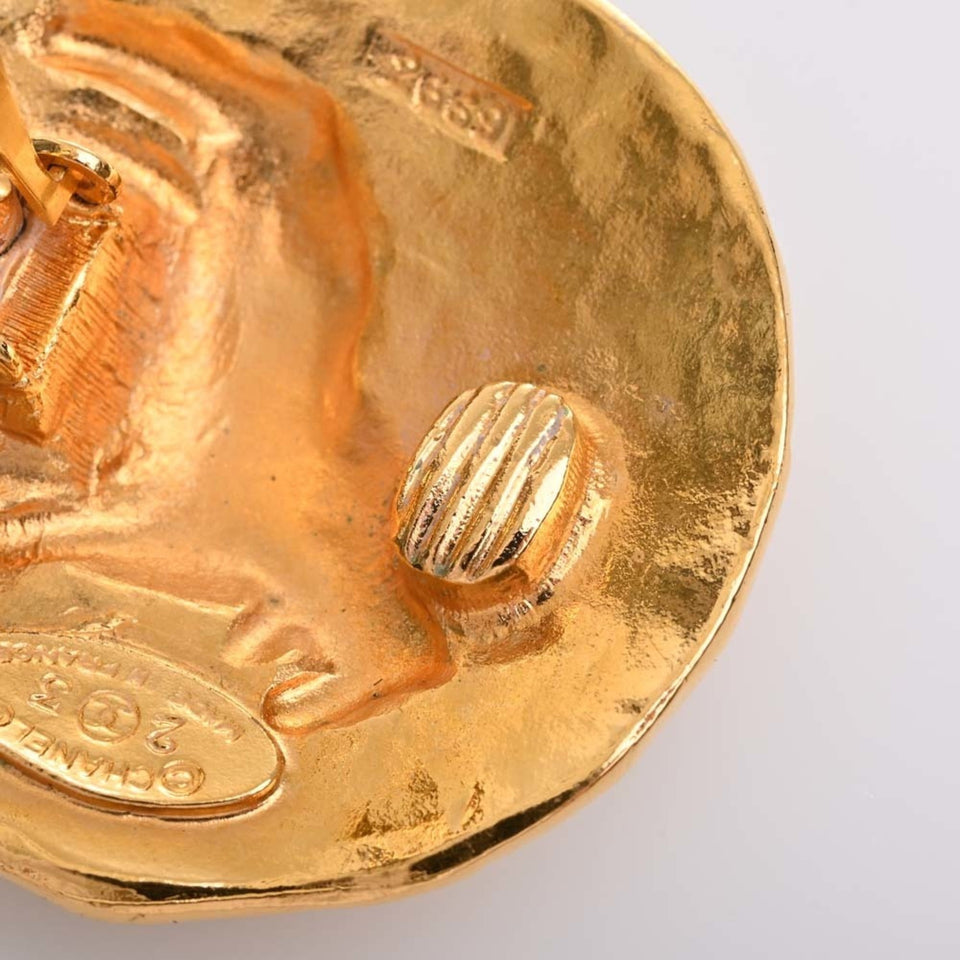 CHANEL lion motif earrings gold ladies