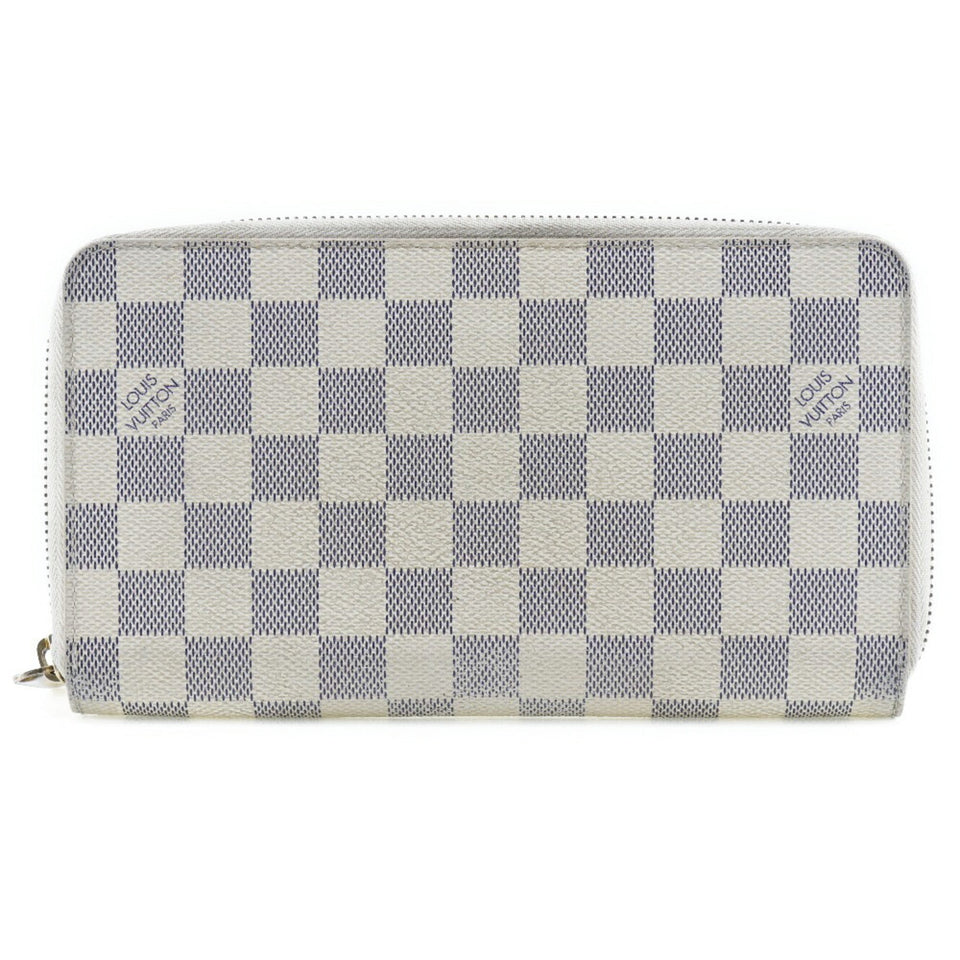 LOUIS VUITTON Zippy Organizer Long Wallet N60012 Damier Azur Canvas France Year 2008 White VI1088 Zipper Unisex