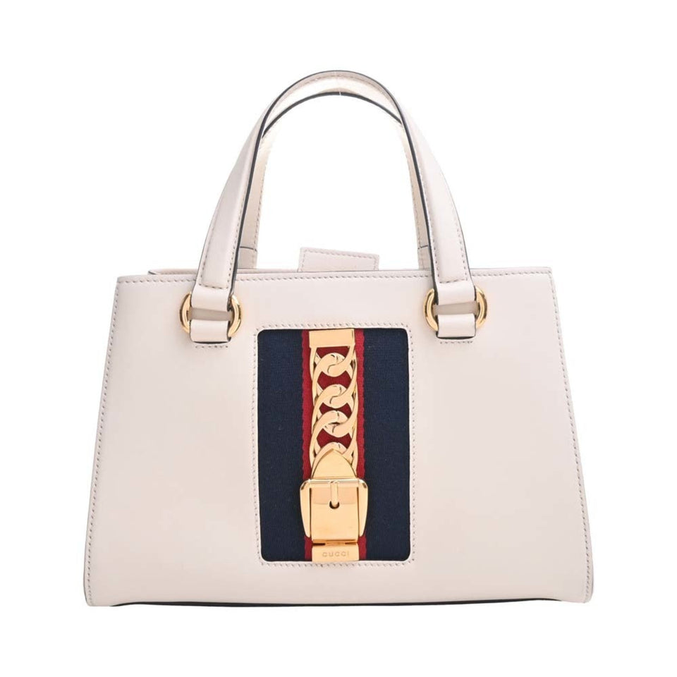 GUCCI Leather Sylvie Handbag 460381 White Ladies