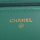 CHANEL Lambskin Matelasse Coco Mark Chain Shoulder Long Wallet Green Ladies