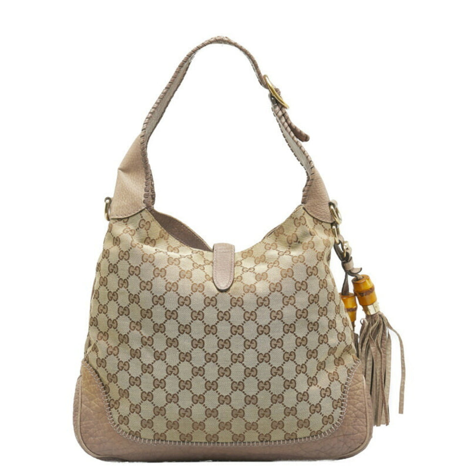 GUCCI New Jackie Bamboo Handbag Shoulder Bag 246907 Beige Leather Ladies