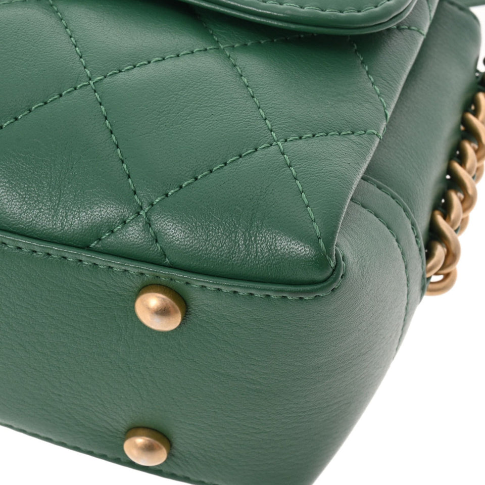 CHANEL matelasse chain shoulder green ladies lambskin bag