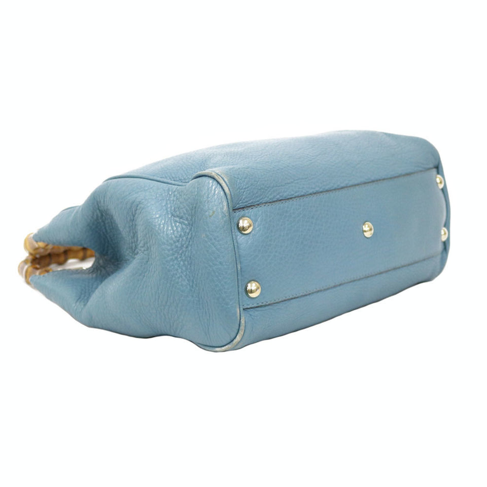 Gucci Shoulder Bag Bamboo Handbag Blue Ladies