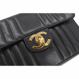 CHANEL Mademoiselle Chain Shoulder Bag Caviar Skin Black Coco Mark Gold Hardware Vintage