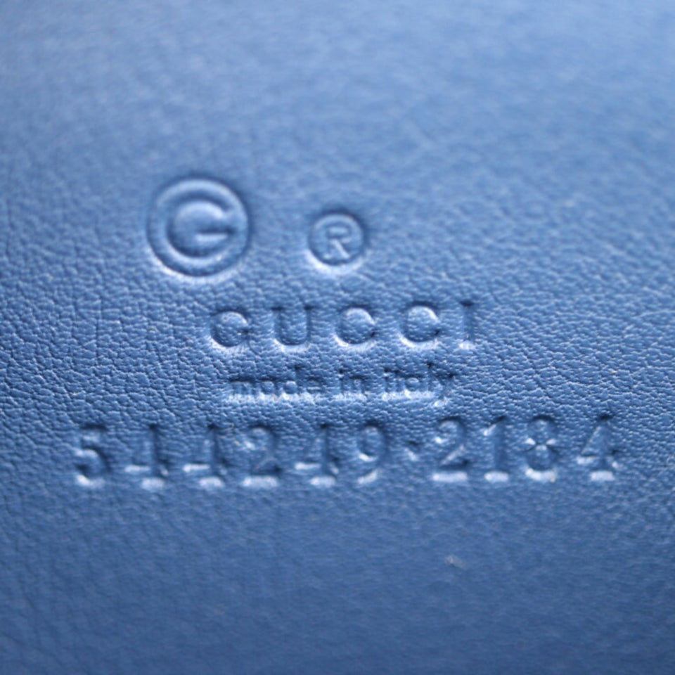 GUCCI Micro Shima Coin Case 544249 Leather Blue Gold Hardware Round Zipper Purse