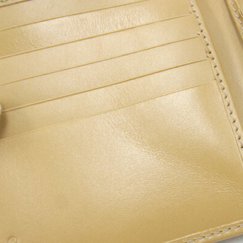 GUCCI W Wallet GG 233053 Beige Canvas Leather Ladies Sherry Line