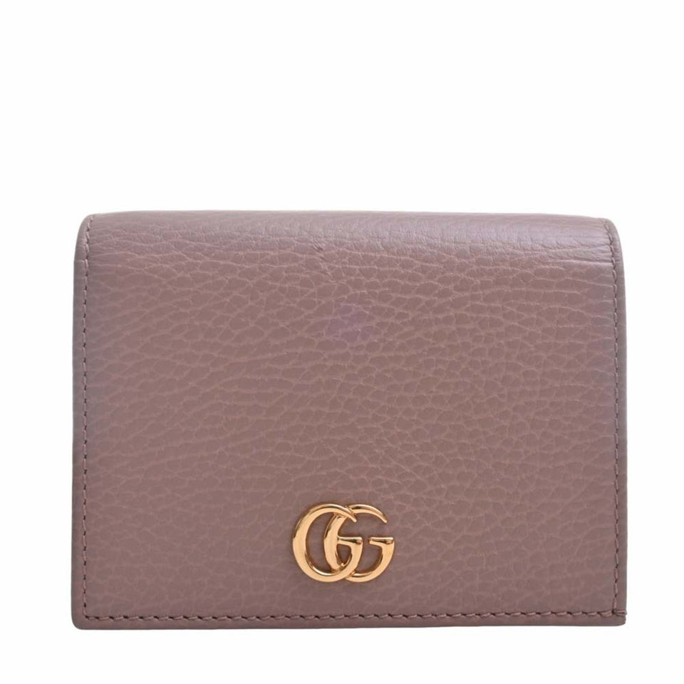 GUCCI GG Marmont Leather Bifold Wallet 456126 Pink Beige Women's