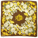 CHRISTIAN DIOR Stole Brown Gold Flower Silk 100% Scarf Muffler