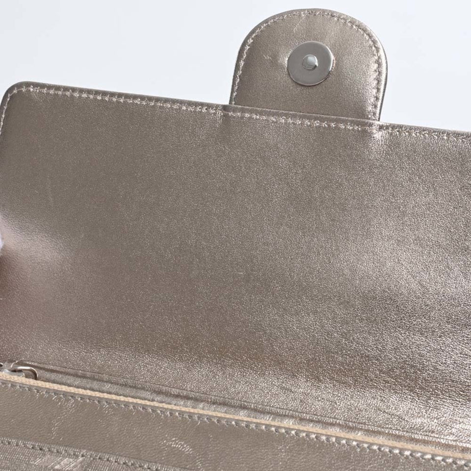 CHANEL Nylon New Line Chain Shoulder Long Wallet Gold Women's
