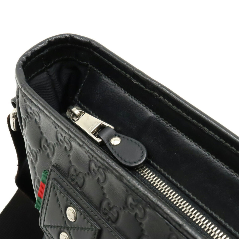 GUCCI sima Shoulder Bag Leather Black 322080