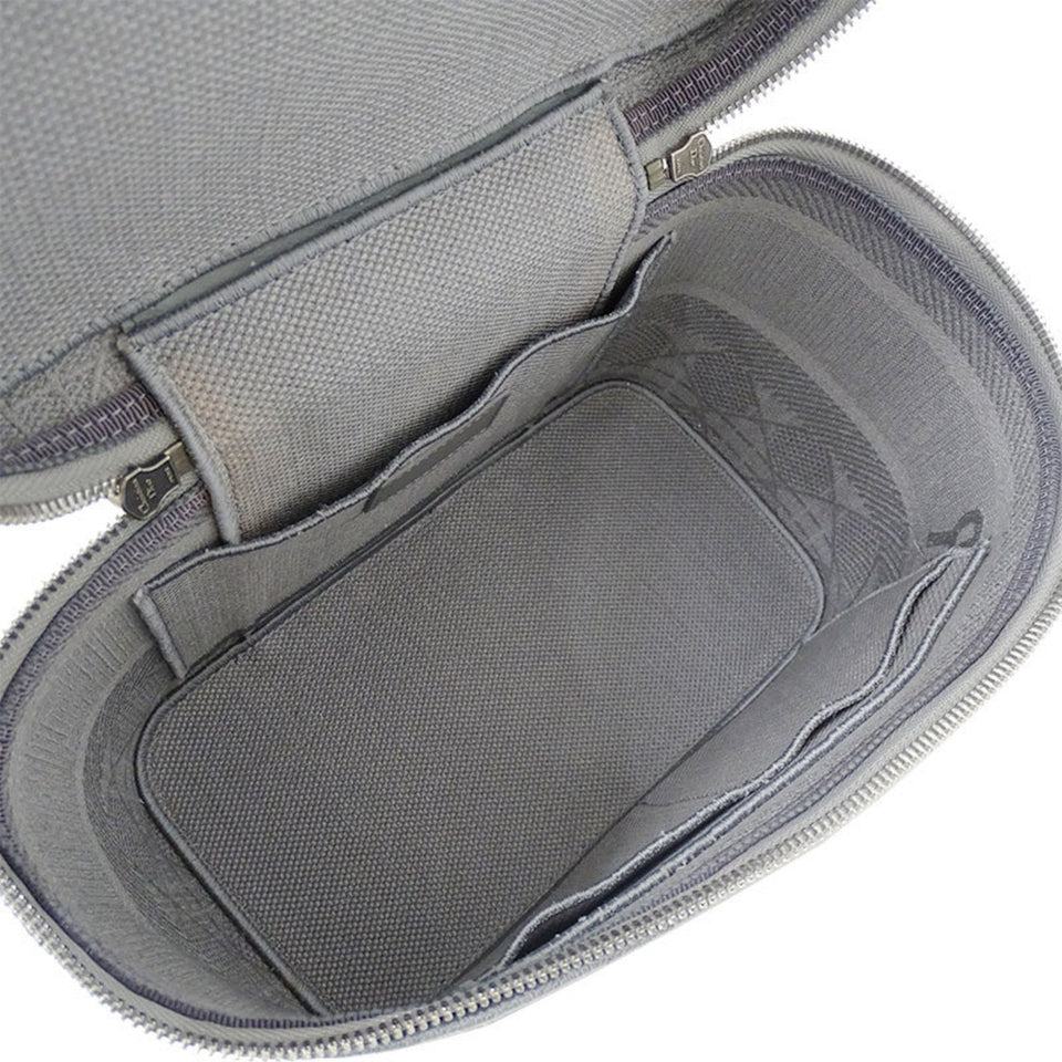 CHRISTIAN DIOR Bag Women's Canvas Vanity Handbag Gray Canage Embroidered Makeup Storage