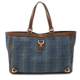 GUCCI Interlocking G GG Pattern Tote Bag Shoulder Leather Blue Brown 141472