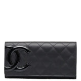 CHANEL Cambon Line Coco Mark Long Wallet Black Pink Lambskin Ladies