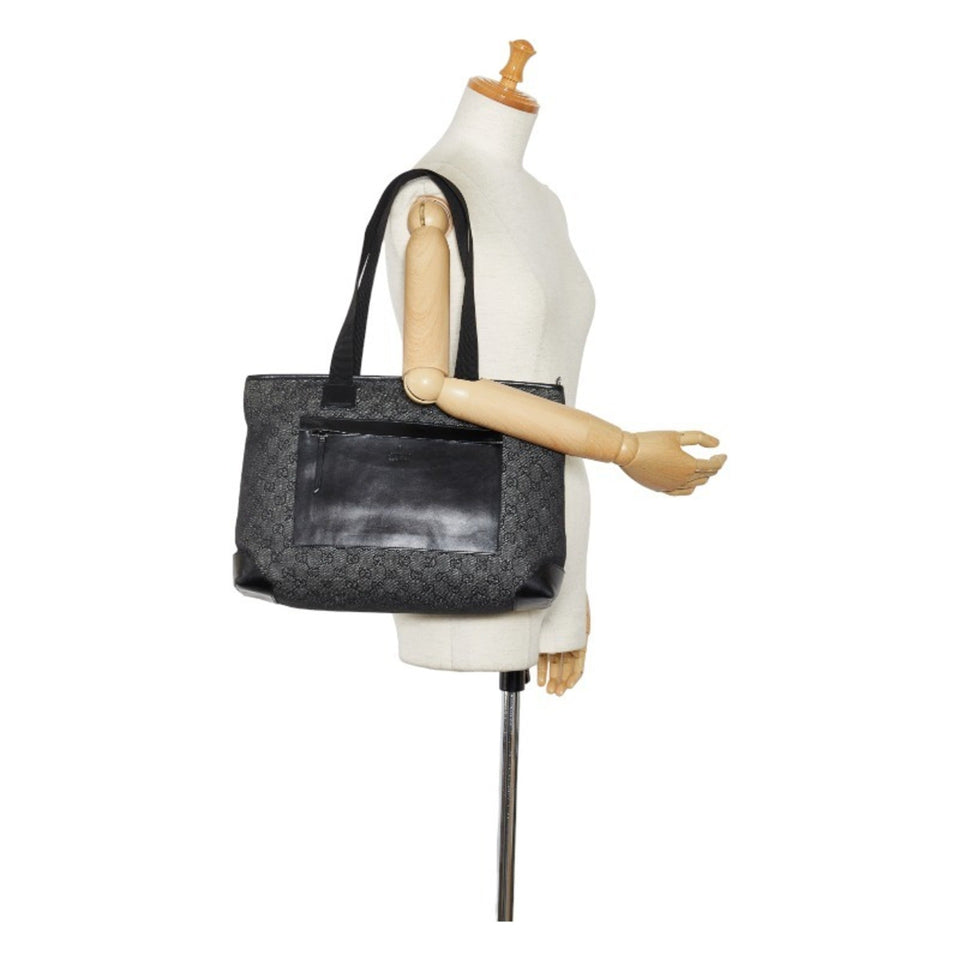 GUCCI tote bag handbag 34339 black canvas leather ladies