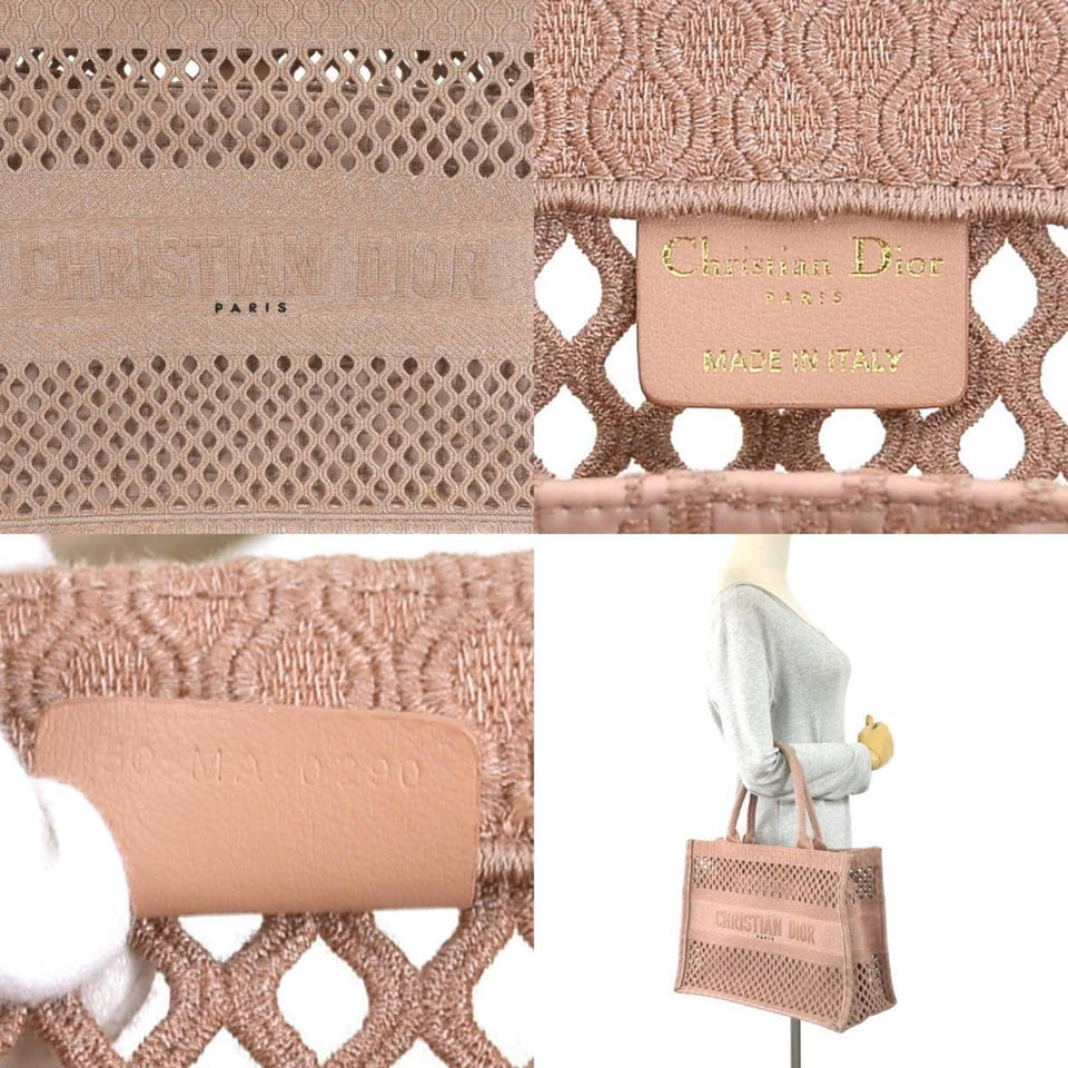 CHRISTIAN DIOR Handbag Tote Bag Embroidered Mesh BOOK TOTE Medium Canvas Pink Ladies