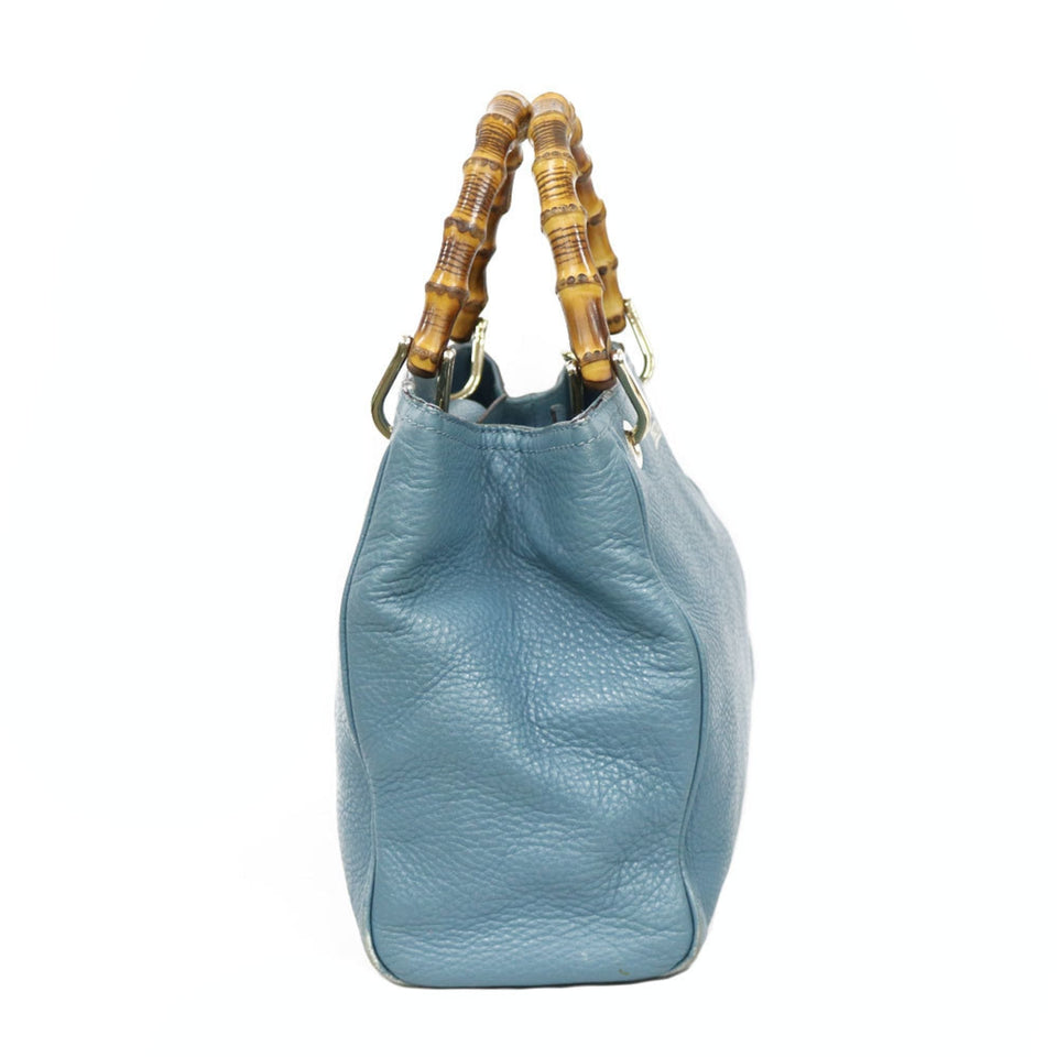 Gucci Shoulder Bag Bamboo Handbag Blue Ladies