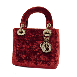 CHRISTIAN DIOR  Lady Dior Cannage Velor Women's Handbag Red Color