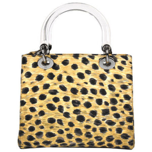 Christian Dior Lady Leopard Pattern Strap Attached 2way Handbag Canvas