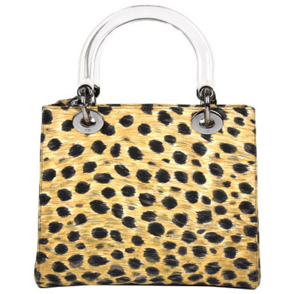 Christian Dior Lady Leopard Pattern Strap Attached 2way Handbag Canvas