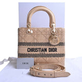 CHRISTIAN DIOR LADY D-LITE Cannage Raffia Medium Bag Handbag Natural Ladies