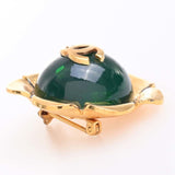 CHANEL Colored Stone Flower Motif Coco Mark Brooch Green Ladies