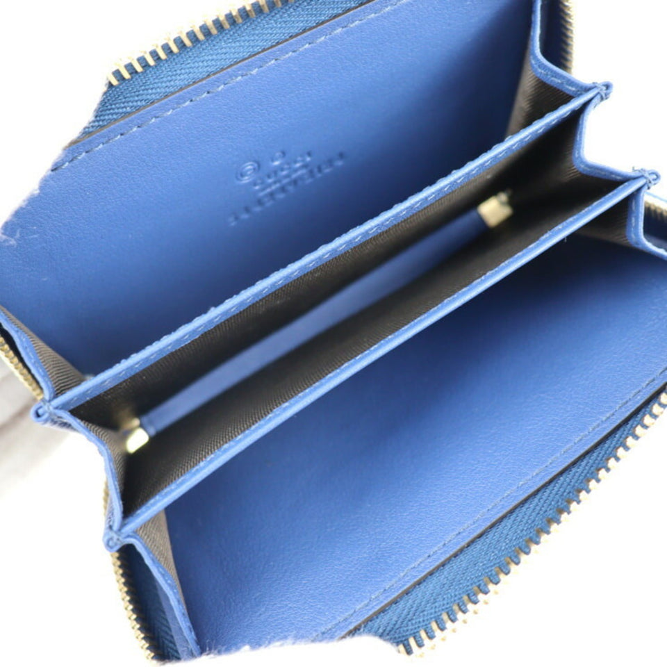 GUCCI Micro Shima Coin Case 544249 Leather Blue Gold Hardware Round Zipper Purse