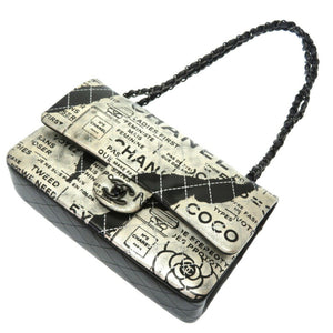 Chanel Matrasse Print Double Flap 2 Leather Silver Black Chain Shoulder Bag Coco Mark CC Lid