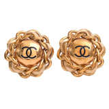 CHANEL Leather Coco Mark Earrings Gold Ladies