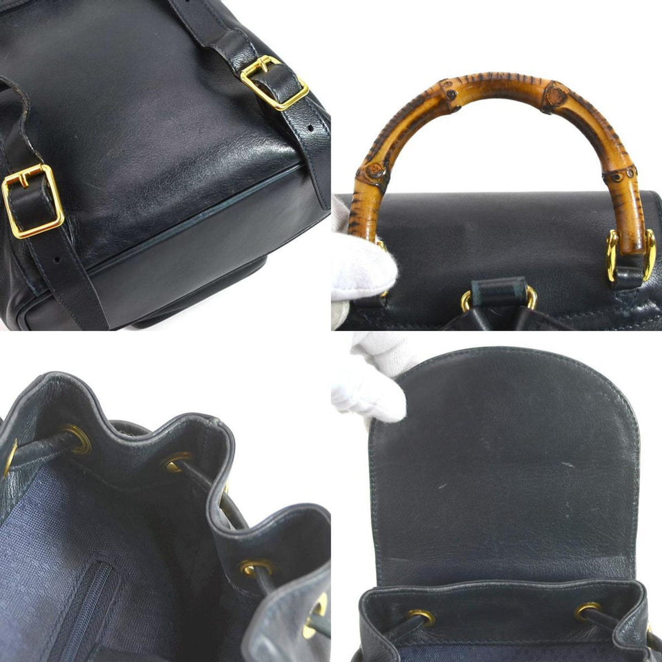 GUCCI rucksack bamboo leather navy gold ladies e55760j