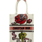 CHRISTIAN DIOR Book Tote Small Vertical Canvas Flower Multicolor Beige Bag
