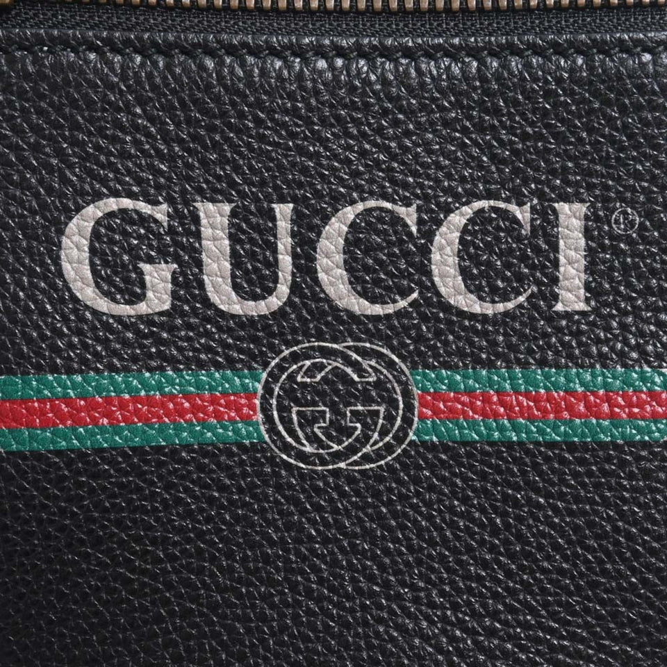 GUCCI Leather Print Shoulder Bag 574803 Black Women's