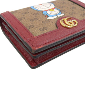 GUCCI GG Supreme Bifold Wallet Doraemon Collaboration 647788 Brown Red Ladies