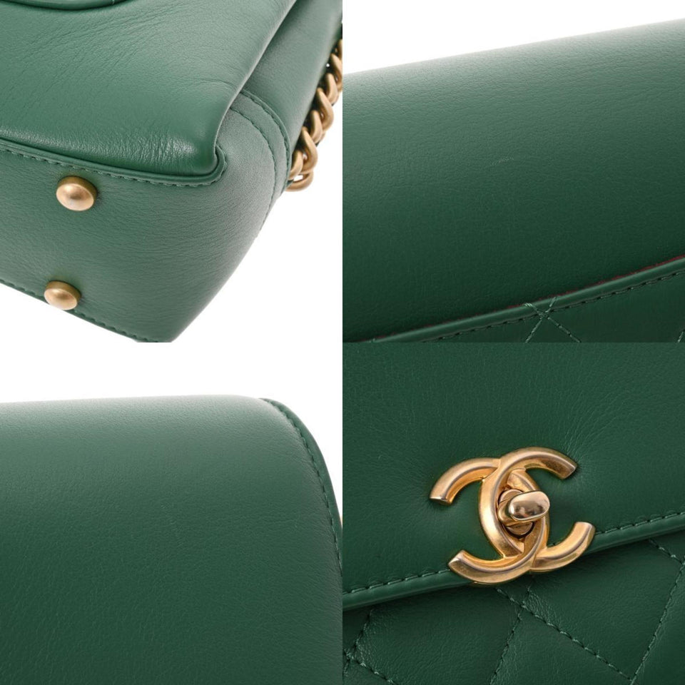 CHANEL matelasse chain shoulder green ladies lambskin bag