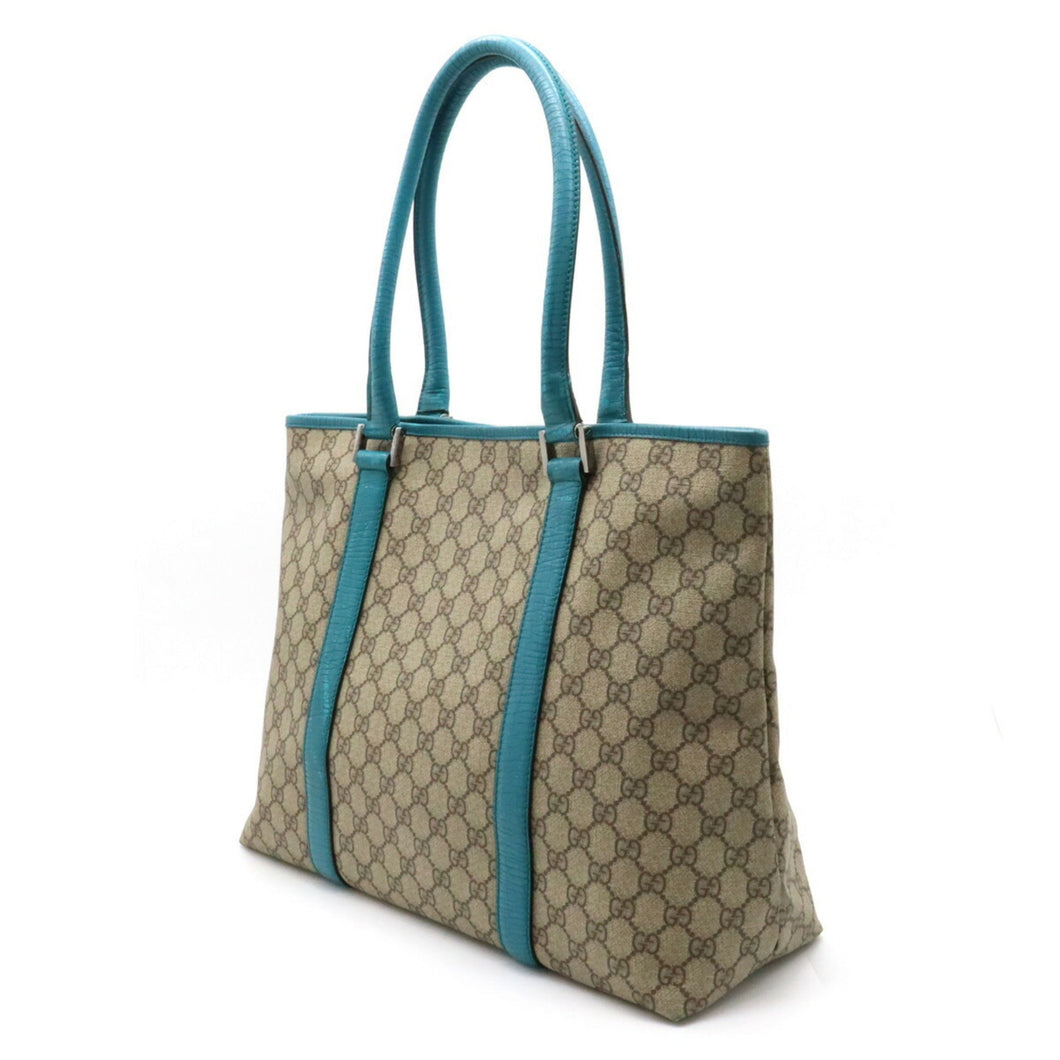 GUCCI GG Supreme Plus Tote Bag Large Shoulder PVC Leather Beige Turquoise Blue 114288