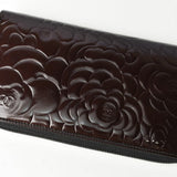 CHANEL long wallet round camellia A50085 dark brown silver