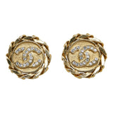CHANEL Cocomark Rhinestone Chain Earrings Gold Plated Women's