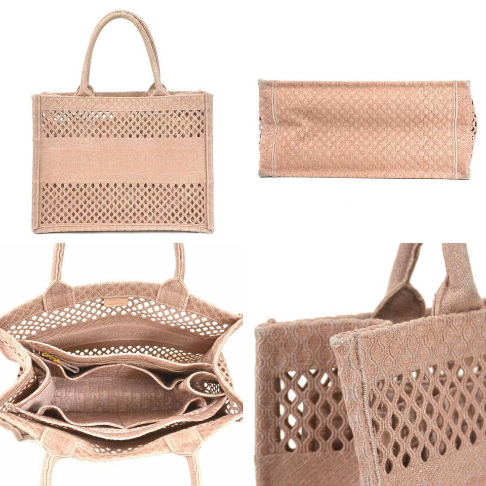 CHRISTIAN DIOR Handbag Tote Bag Embroidered Mesh BOOK TOTE Medium Canvas Pink Ladies
