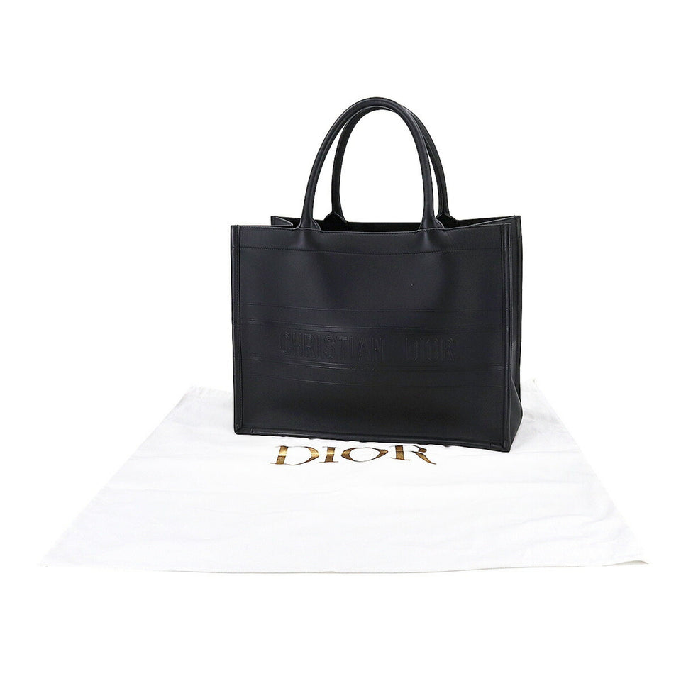 CHRISTIAN DIOR Book Tote Bag Medium Leather Black M1296ZGSB