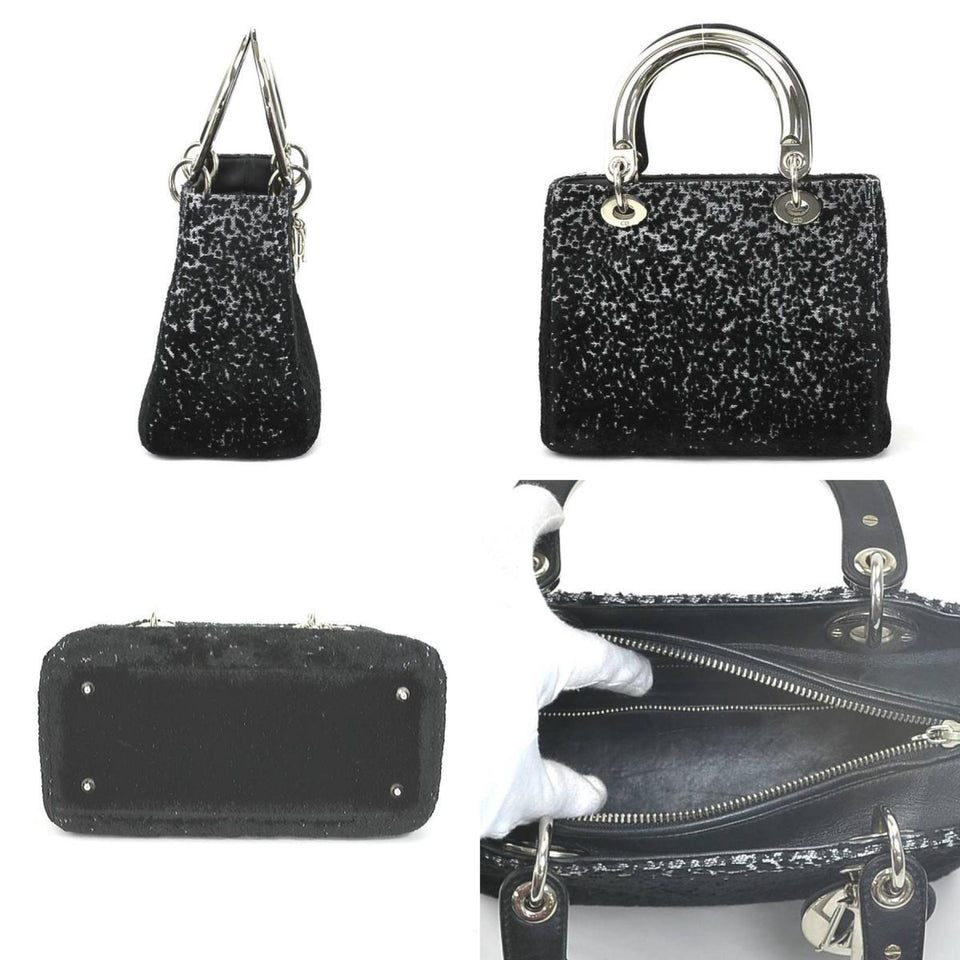 CHRISTIAN DIOR Handbag Shoulder Bag Lady Velvet/Metal Black/Silver Women's