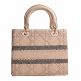 CHRISTIAN DIOR LADY D-LITE Cannage Raffia Medium Bag Handbag Natural Ladies