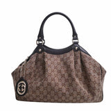 GUCCI GG Sookie Jacquard NEP Leather Blue Dot Handbag 211944 Beige Brown Women's