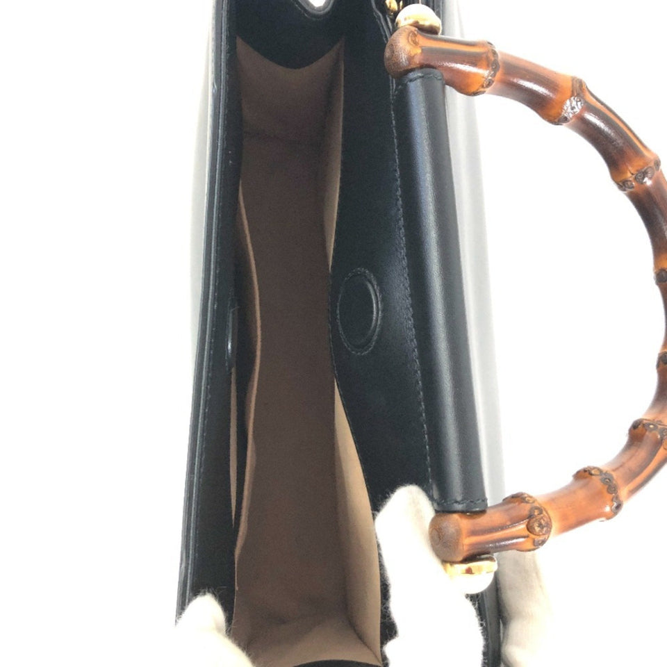GUCCI Shoulder Bag Bamboo Nim Fair Hand 459076 Leather Black Ladies