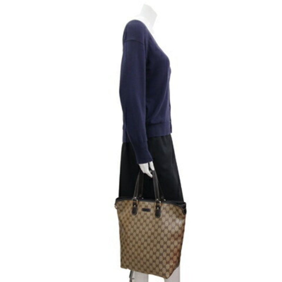 GUCCI tote bag GG crystal 265693 dark brown beige PVC leather ladies