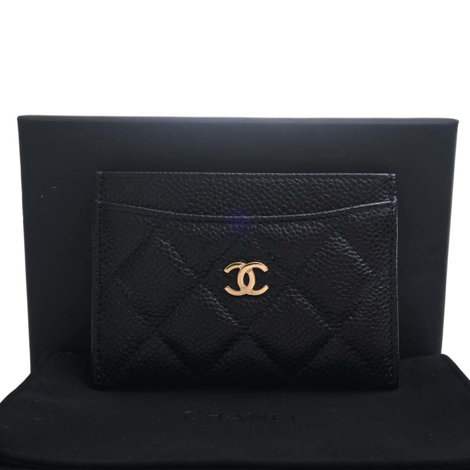 CHANEL Caviar Skin Matelasse Coco Mark Card Case Black Ladies